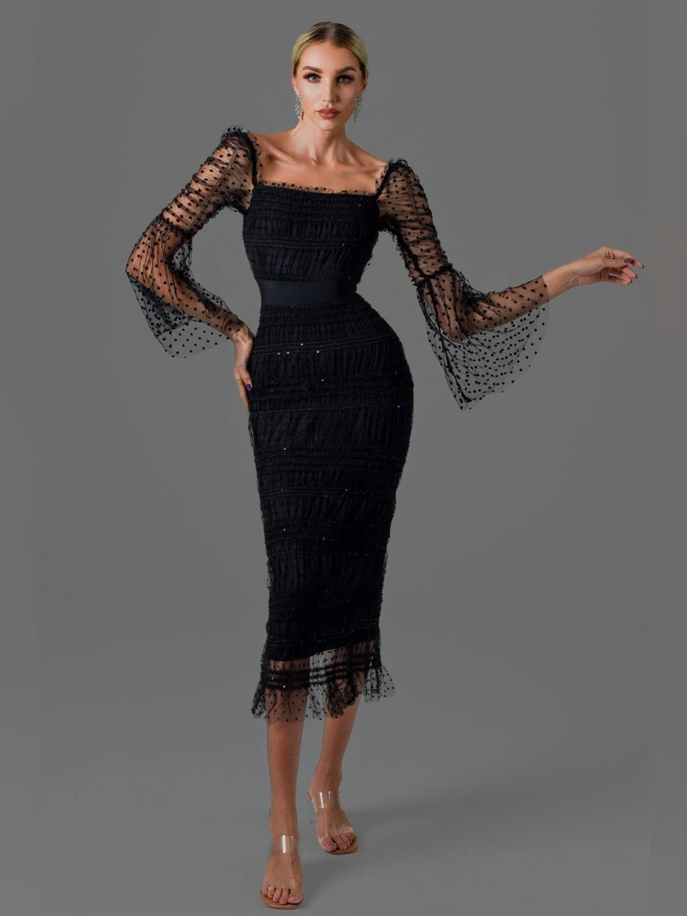 NWT BELLA BARNETT CRANA MESH MIDI DRESS